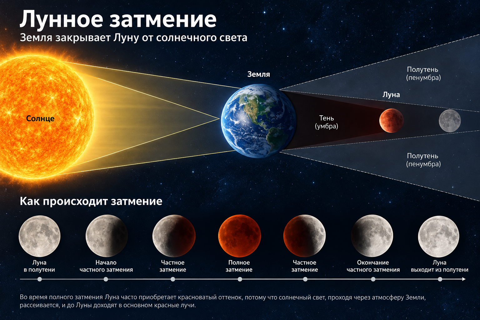 Как происходит лунное затмение