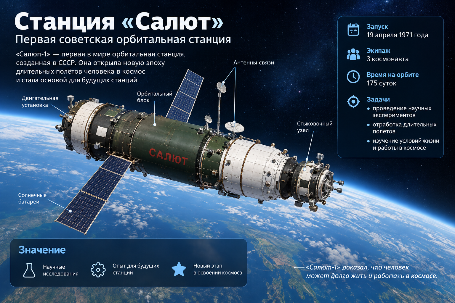 Станция Салют — первая советская орбитальная станция